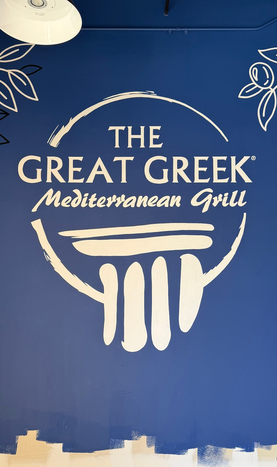 Hand painted logo by Jazzy Jordan for The Great Greek in Bakersfield, CA