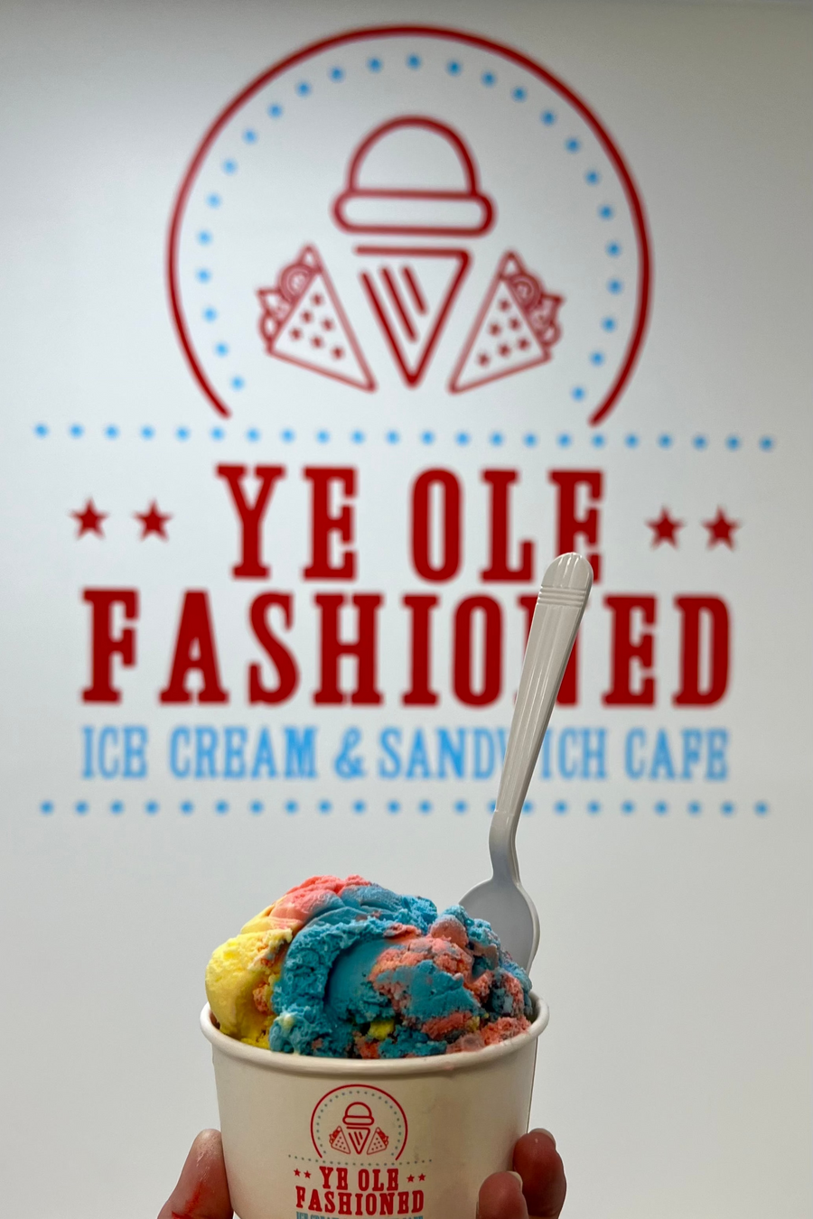 Hand painted logo by Jazzy Jordan for Ye Ole Fashioned Ice Cream in Summerville, SC
