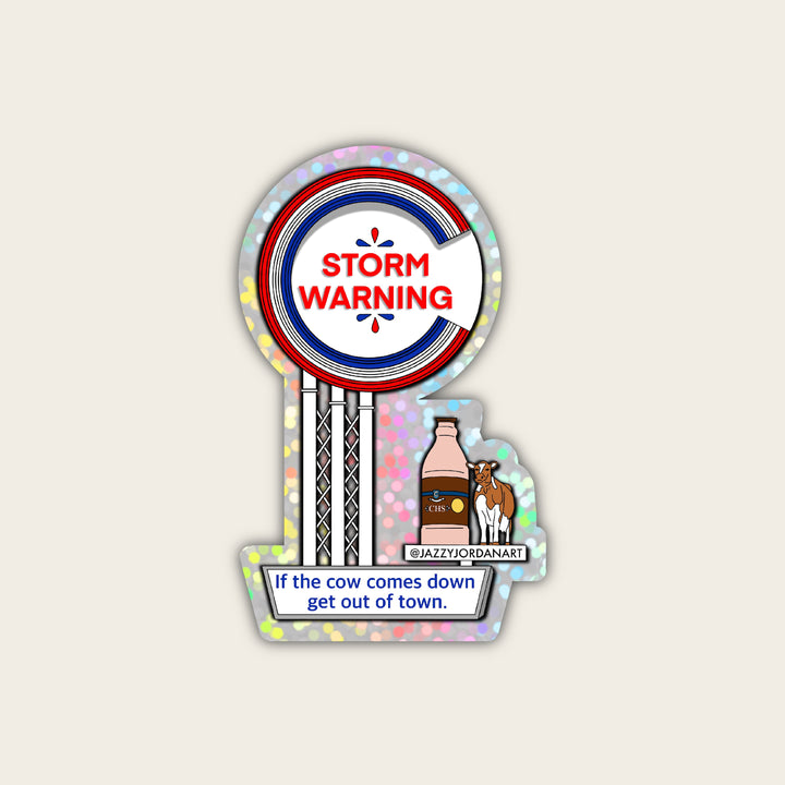 Charleston Storm Warning Cow Sparkly Sticker