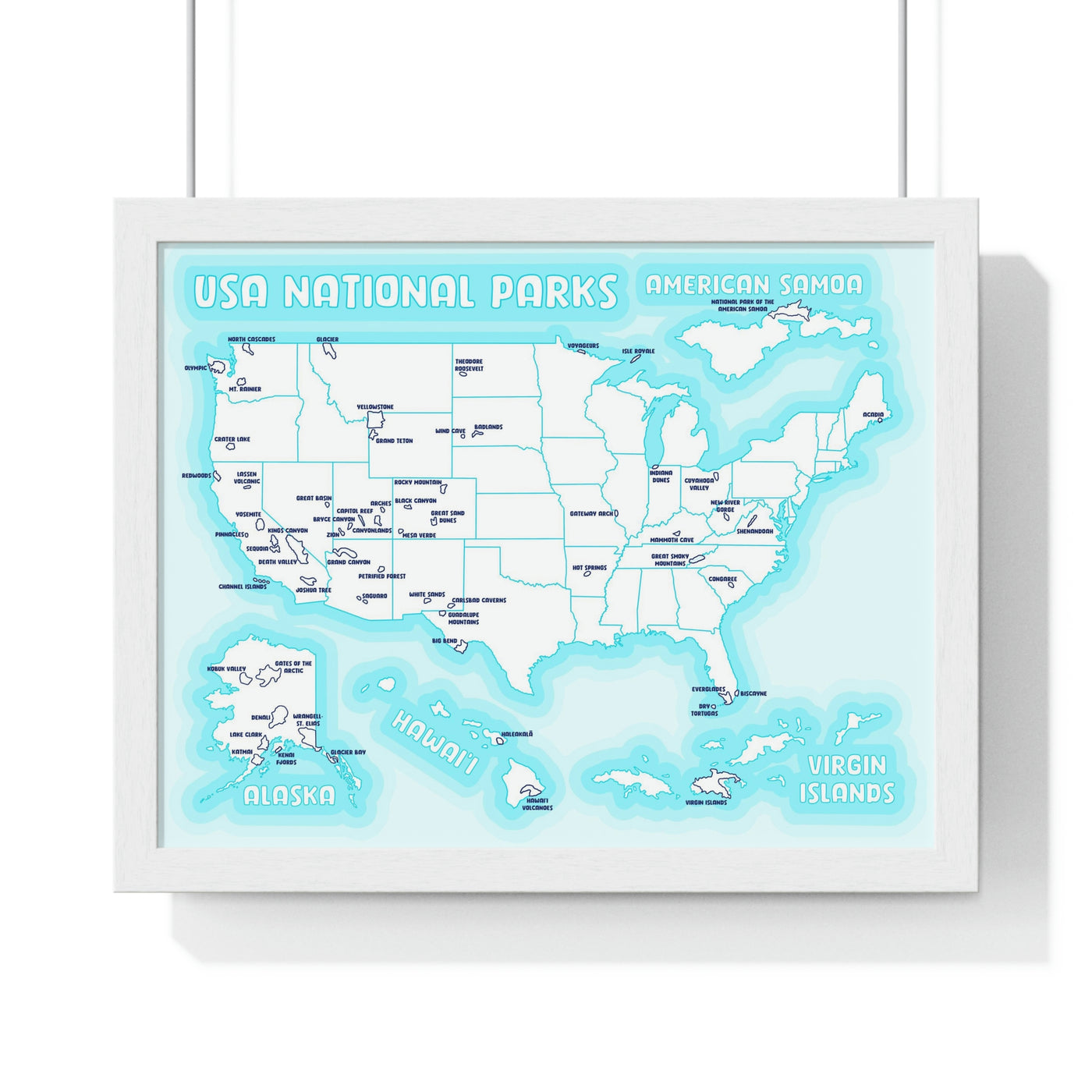 Coloring Poster USA National Park/State Map Premium Framed Horizontal Poster